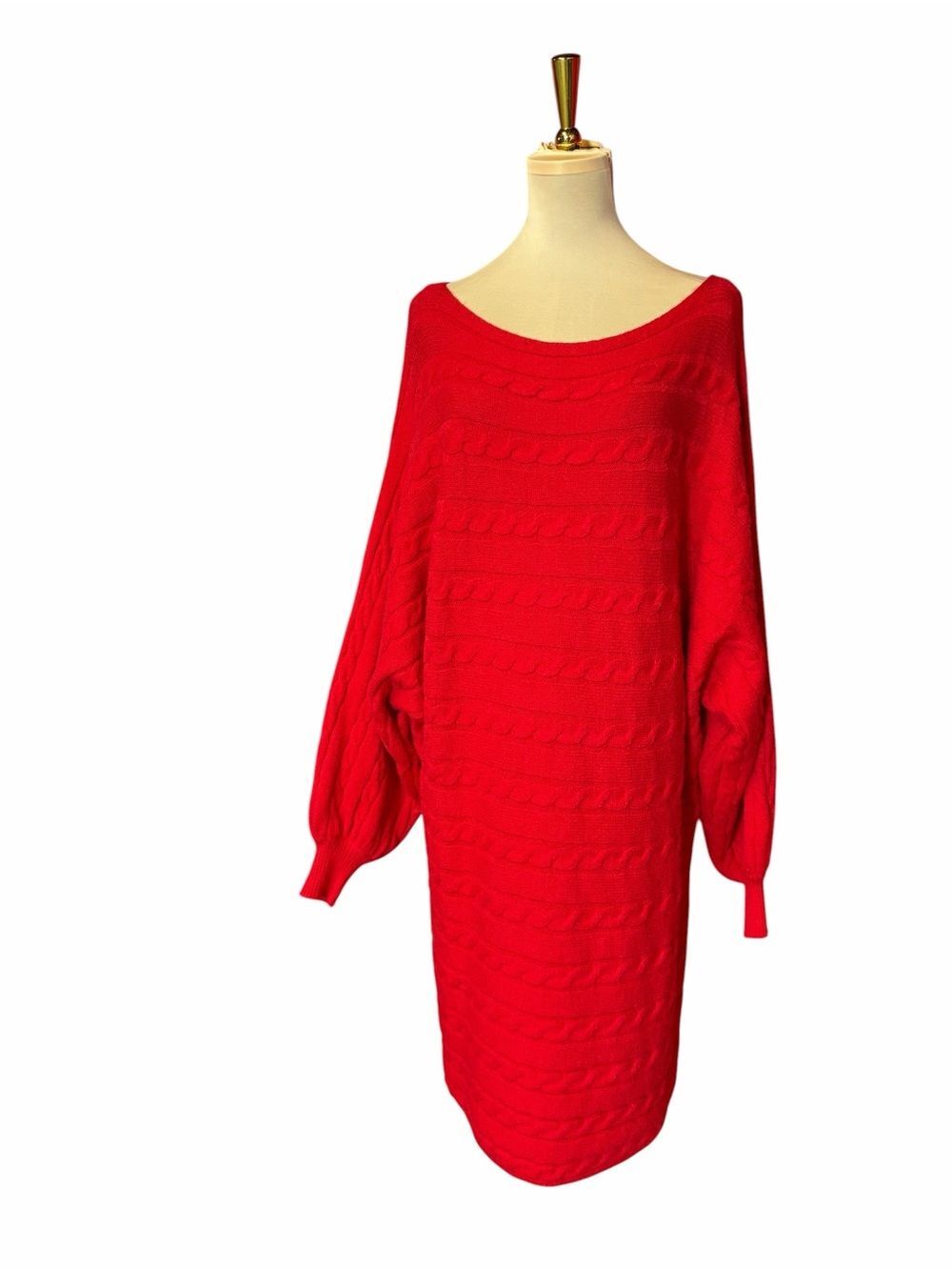 Vine & Love Red Textured Sweater Dress Women's Medium Dolman Sleeve